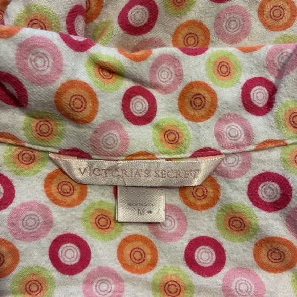 Vtg Victorias Secret Flannel Pajama Set Womens Medium 100% Cotton Circles Y2K - Picture 5 of 8